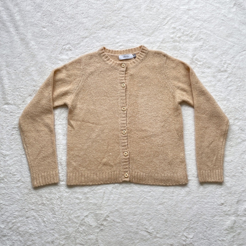 NWT Greylin Tan Beige Button Front Crew Neck Cardigan Sweater Size Small